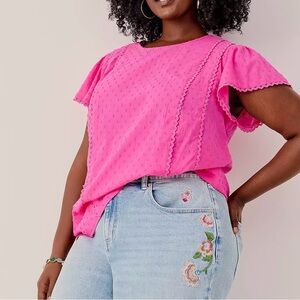 Lane Bryant Fuchsia Eyelet Blouse